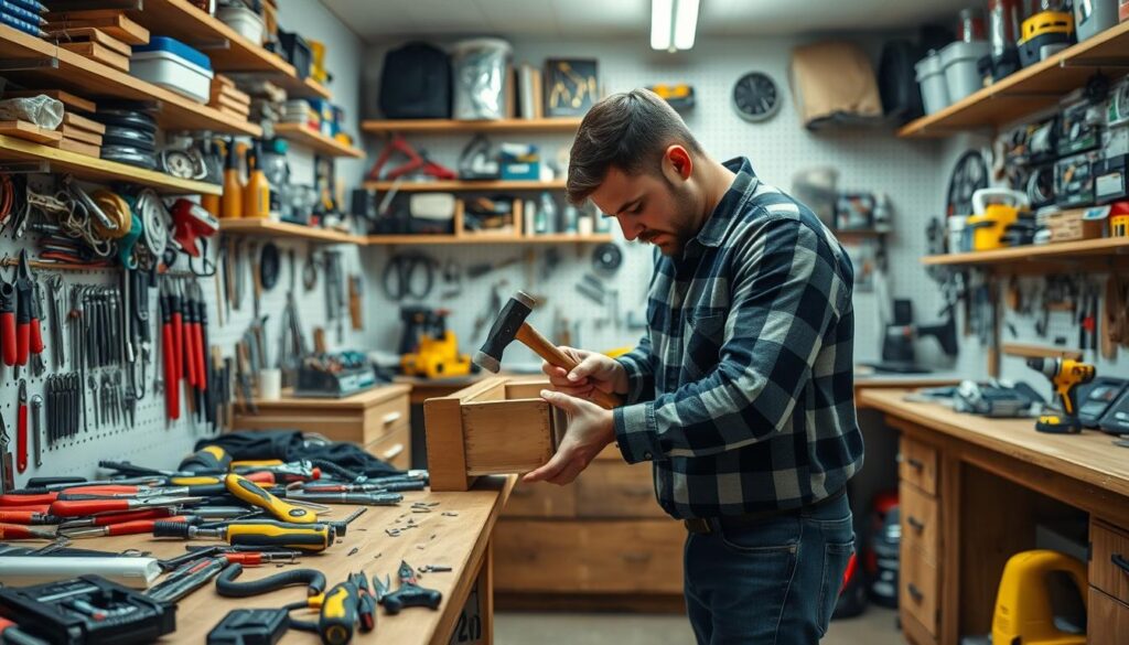 What Does a Handyman Do- a man holding a hammer in a wood box